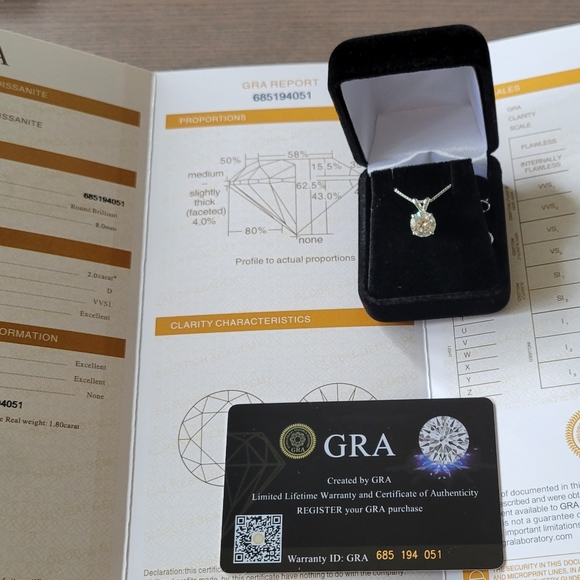 New 2ct Certified Moissanite Diamond Pendant With A Chain - Picture 4 of 8